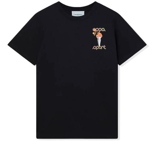CASABLANCA 'LA FLAMME DU SPORT' BLACK JERSEY T-SHIRT
