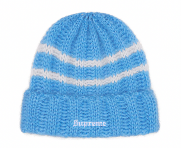 SUPREME BLUE BRISHED STRIPE BEANIE (AW24)