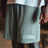LAST LESSON 'GREY' SCRIPT MESH SHORTS