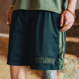 LAST LESSON 'BLACK / KHAKI' SCRIPT MESH SHORTS