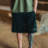 LAST LESSON 'BLACK / KHAKI' SCRIPT MESH SHORTS