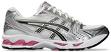 Silver and pink running shoe on a white background