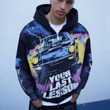 LAST LESSON 'PORSCHE' BLACK ZIP UP HOODIE