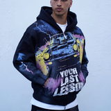 LAST LESSON 'PORSCHE' BLACK ZIP UP HOODIE